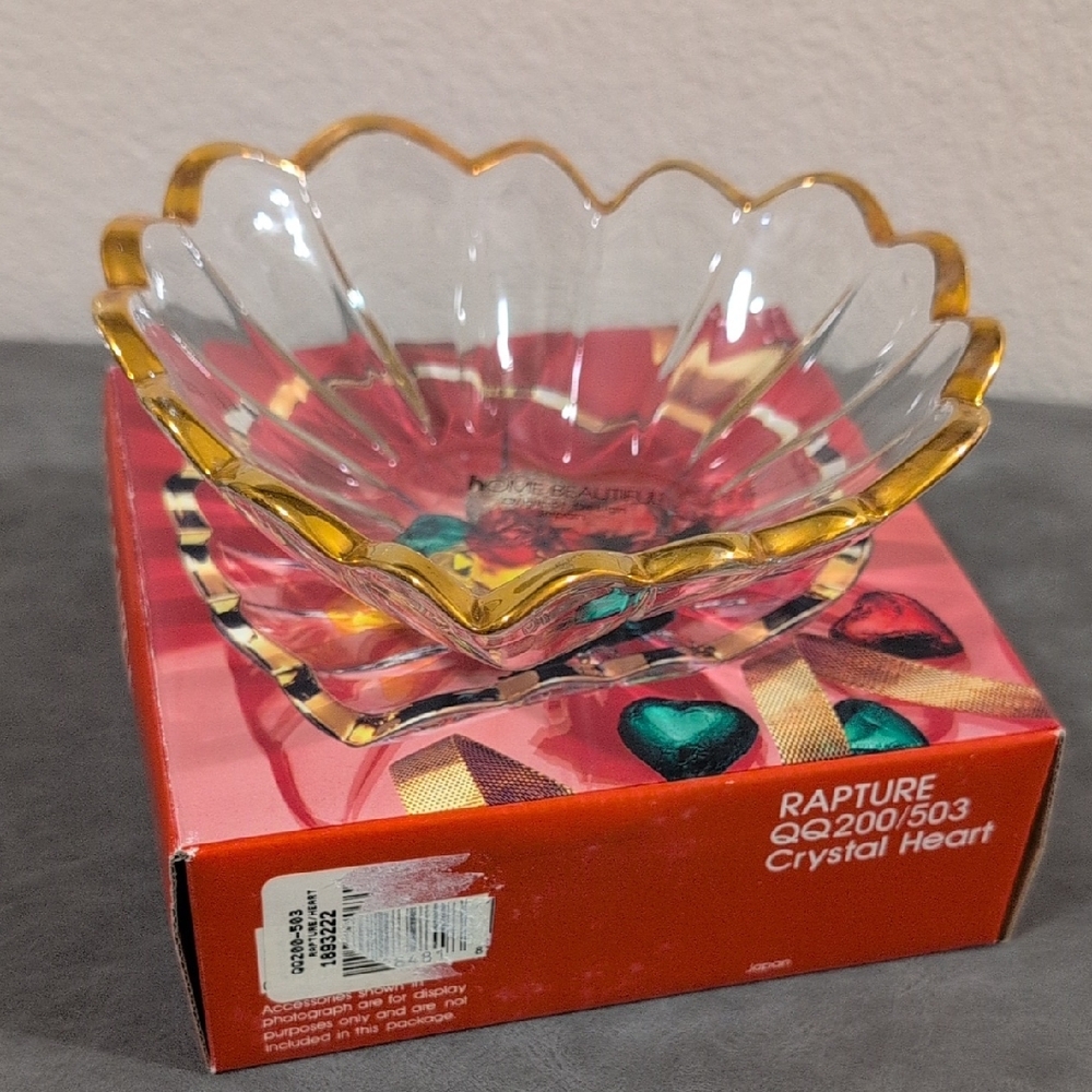 Crystal Heart Bowl with Gold Trim